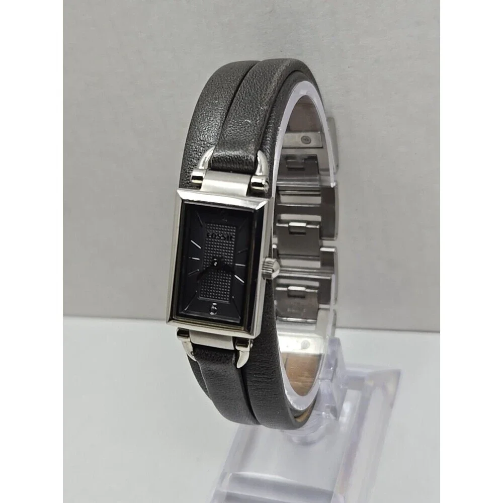 Fossil Delaney JR1371 Womens Gray Silver Tank Wrap Leather Watch New Battery